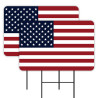 USA American Flag 2 Pack Double-Sided Yard Signs 16" x 24" with Metal Stakes (Made in Texas)