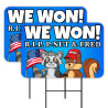 Trump Won - RIP Peanut Squirrel & Fred Raccoon 2 Pack Double-Sided Yard Signs 16" x 24" with Metal Stakes (Made in Texas)