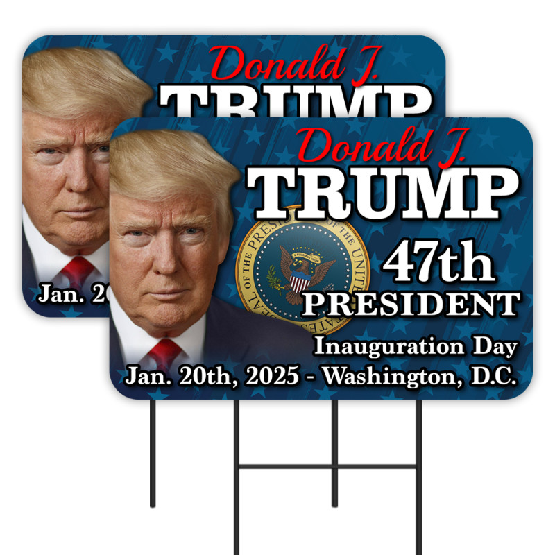 Donald Trump Wins - 47th President 2 Pack Double-Sided Yard Signs 16" x 24" with Metal Stakes (Made in Texas)