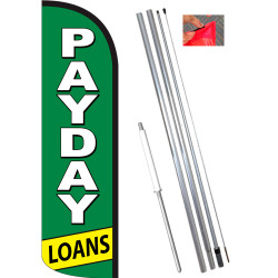 Payday Loans (Green/White) Windless Feather Flag Bundle (11.5' Tall Flag, 15' Tall Flagpole, Ground Mount Stake) 841098167868