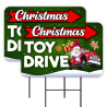 Christmas Toy Drive 2 Pack Double-Sided Yard Signs 16" x 24" with Metal Stakes (Made in Texas)