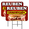 Reuben Sandwiches 2 Pack Double-Sided Yard Signs 16" x 24" with Metal Stakes (Made in Texas)