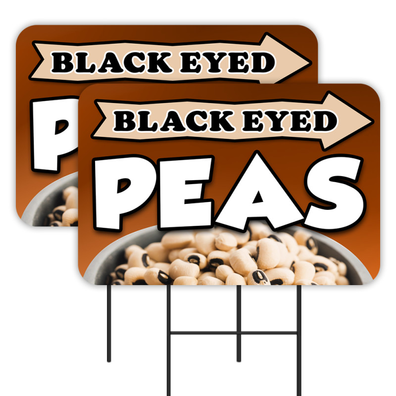 Black Eyed Peas - Produce 2 Pack Double-Sided Yard Signs 16" x 24" with Metal Stakes (Made in Texas)