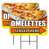 Omelettes Served Here 2 Pack Double-Sided Yard Signs 16" x 24" with Metal Stakes (Made in Texas)