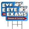 Eye Exams - Glasses & Contacts 2 Pack Double-Sided Yard Signs 16" x 24" with Metal Stakes (Made in Texas)