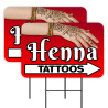 Henna Tattoos 2 Pack Double-Sided Yard Signs 16" x 24" with Metal Stakes (Made in Texas)