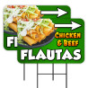 Flautas - Chicken & Beef 2 Pack Double-Sided Yard Signs 16" x 24" with Metal Stakes (Made in Texas)