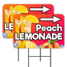 Peach Lemonade 2 Pack Double-Sided Yard Signs 16" x 24" with Metal Stakes (Made in Texas)