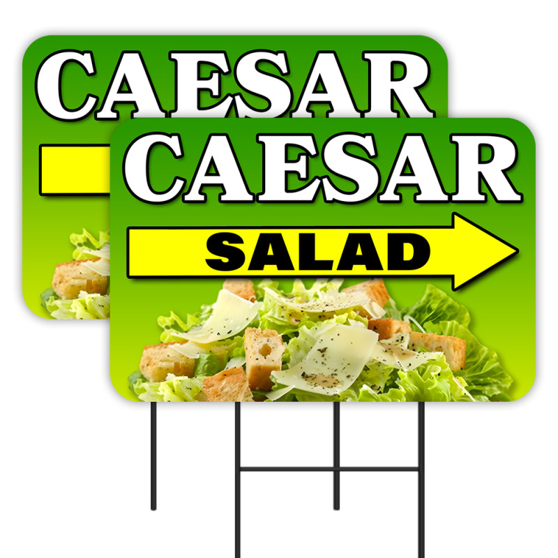 Caesar Salad 2 Pack Double-Sided Yard Signs 16" x 24" with Metal Stakes (Made in Texas)