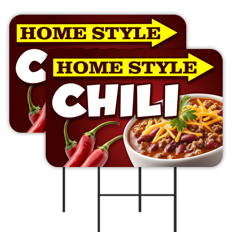 Home Style Chili 2 Pack Double-Sided Yard Signs 16" x 24" with Metal Stakes (Made in Texas)