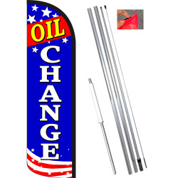 Oil Change (Patriotic) Windless Feather Flag Bundle (11.5' Tall Flag, 15' Tall Flagpole, Ground Mount Stake) 841098167967