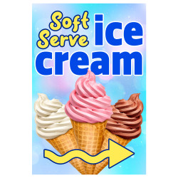 Soft Serve Ice Cream (Arrow) Economy A-Frame Sign 2 Feet Wide by 3 Feet Tall (Made in The USA)