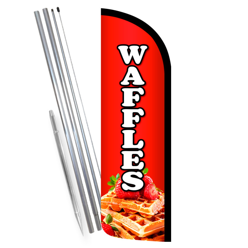 WAFFLES Premium Windless Feather Flag Bundle (Complete Kit) OR Optional Replacement Flag Only