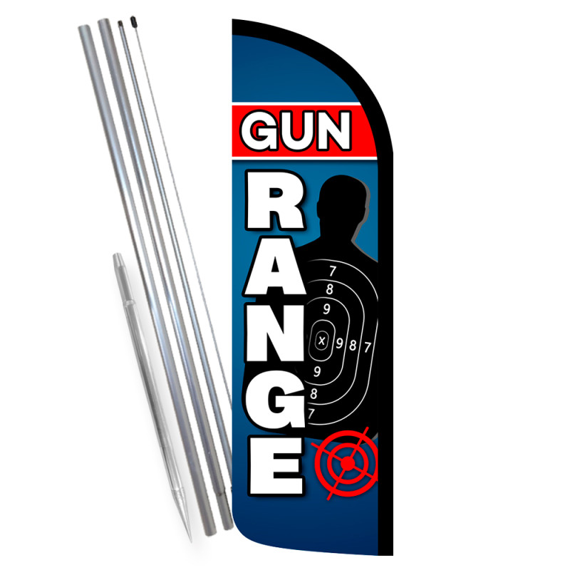 Gun Range - Shooting Firing Premium Windless Feather Flag Bundle (Complete Kit) OR Optional Replacement Flag Only