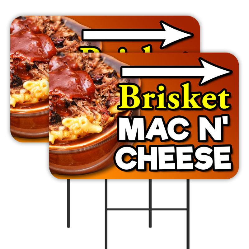 Brisket Mac N' Cheese 2 Pack Double-Sided Yard Signs 16" x 24" with Metal Stakes (Made in Texas)