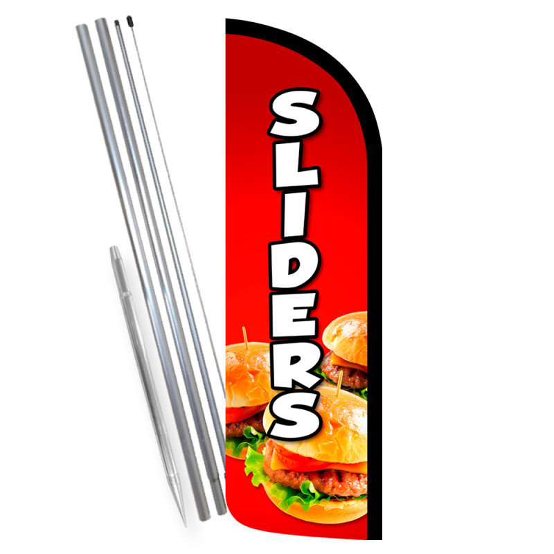 Sliders - Mini Burgers Premium Windless Feather Flag Bundle (Complete Kit) OR Optional Replacement Flag Only