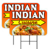 Indian Cuisine 2 Pack Double-Sided Yard Signs 16" x 24" with Metal Stakes (Made in Texas)