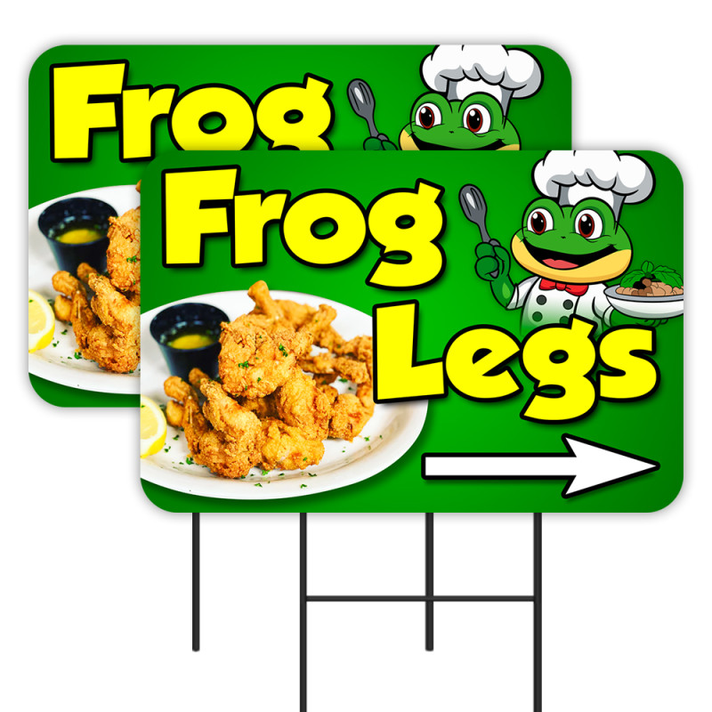 Frog Legs 2 Pack Double-Sided Yard Signs 16" x 24" with Metal Stakes (Made in Texas)