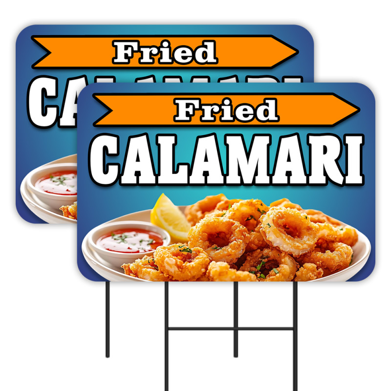 Fried Calamari 2 Pack Double-Sided Yard Signs 16" x 24" with Metal Stakes (Made in Texas)