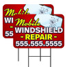 Mobile Windshield Repair - Customizable Phone Number 2 Pack Double-Sided Yard Signs 16" x 24" with Metal Stakes (Made in Texas)