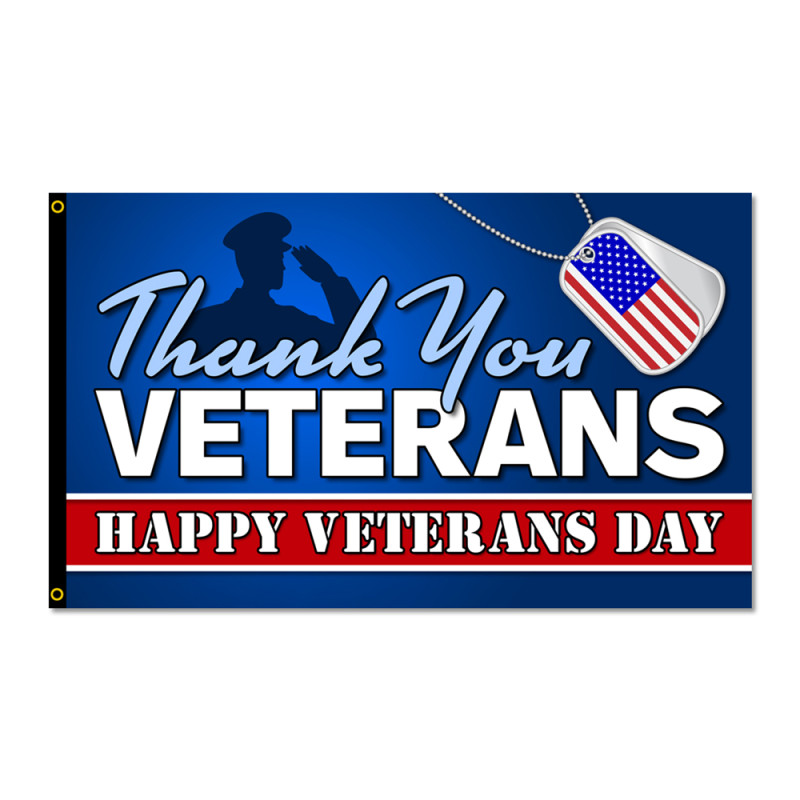 Thank You Veterans - Happy Veterans Day Premium 3x5 Flag 3x5 foot Flag OR Optional Flag with Mounting Kit