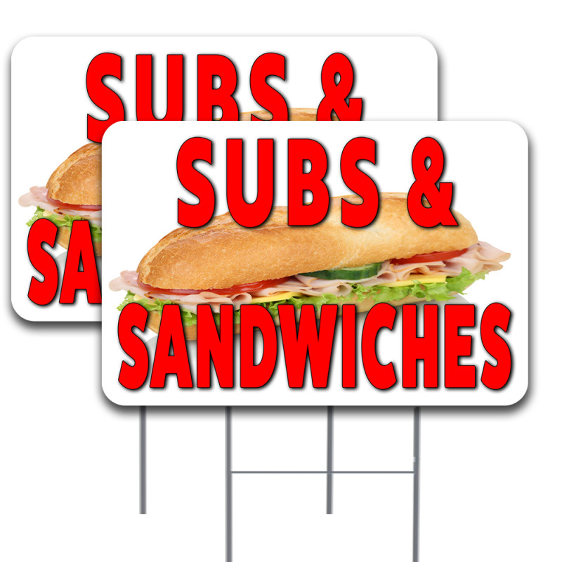 Subs & Sandwiches 2 Pack Yard Sign 16" x 24" - Double-Sided Print, with Metal Stakes 841098168865