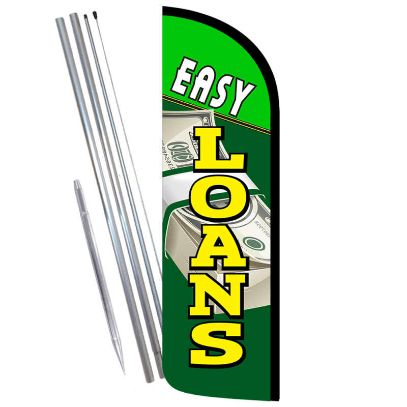 Easy Loans Windless Feather Flag Bundle (Complete Kit) OR Optional Replacement Flag Only