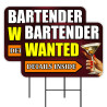 Bartender Wanted - Hiring 2 Pack Double-Sided Yard Signs 16" x 24" with Metal Stakes (Made in Texas)