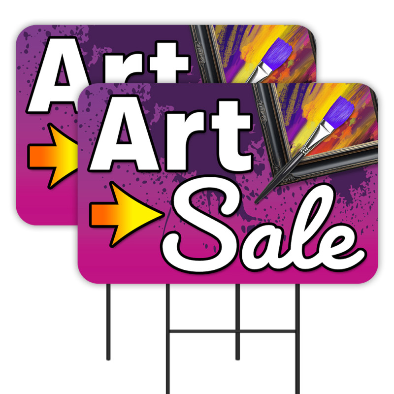 Art Sale - Gallery 2 Pack Double-Sided Yard Signs 16" x 24" with Metal Stakes (Made in Texas)