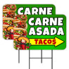 Carne Asada Tacos - Mexican Food 2 Pack Double-Sided Yard Signs 16" x 24" with Metal Stakes (Made in Texas)