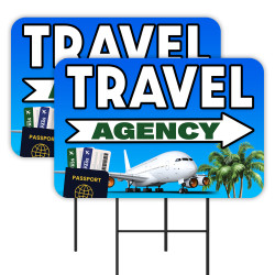 Travel Agency - Vacation Passport 2 Pack Double-Sided Yard Signs 16" x 24" with Metal Stakes (Made in Texas)