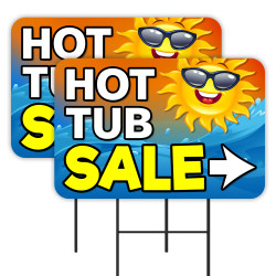 Hot Tub Sale - Swimming Pool 2 Pack Double-Sided Yard Signs 16" x 24" with Metal Stakes (Made in Texas)