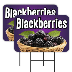 Blackberries - Fruit Produce 2 Pack Double-Sided Yard Signs 16" x 24" with Metal Stakes (Made in Texas)