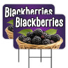 Blackberries - Fruit Produce 2 Pack Double-Sided Yard Signs 16" x 24" with Metal Stakes (Made in Texas)