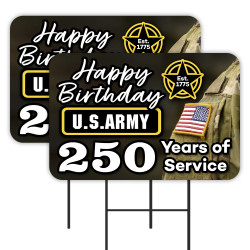US Army 250th Anniversary - Salute The Troops 2 Pack Double-Sided Yard Signs 16" x 24" with Metal Stakes (Made in Texas)