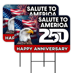 Salute To America - USA 250th Anniversay 2 Pack Double-Sided Yard Signs 16" x 24" with Metal Stakes (Made in Texas)