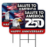 Salute To America - USA 250th Anniversay 2 Pack Double-Sided Yard Signs 16" x 24" with Metal Stakes (Made in Texas)