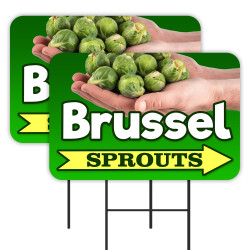 Brussel Sprouts - Produce Vegetables 2 Pack Double-Sided Yard Signs 16" x 24" with Metal Stakes (Made in Texas)