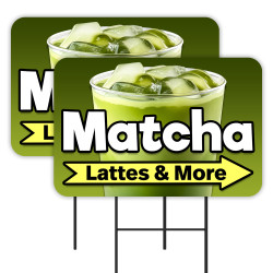 Matcha Tea - Lattes & More 2 Pack Double-Sided Yard Signs 16" x 24" with Metal Stakes (Made in Texas)