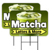 Matcha Tea - Lattes & More 2 Pack Double-Sided Yard Signs 16" x 24" with Metal Stakes (Made in Texas)