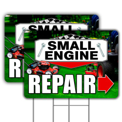 Small Engine Repair 2 Pack Yard Sign 16" x 24" - Double-Sided Print, with Metal Stakes (Made in The USA) 841098169183