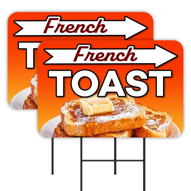 French Toast - Breakfast Pancakes 2 Pack Double-Sided Yard Signs 16" x 24" with Metal Stakes (Made in Texas)
