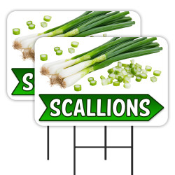 Scallions - Onions Produce 2 Pack Double-Sided Yard Signs 16" x 24" with Metal Stakes (Made in Texas)