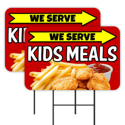 Kids Meals - Food Hot Dogs Nuggets Fries 2 Pack Double-Sided Yard Signs 16" x 24" with Metal Stakes (Made in Texas)