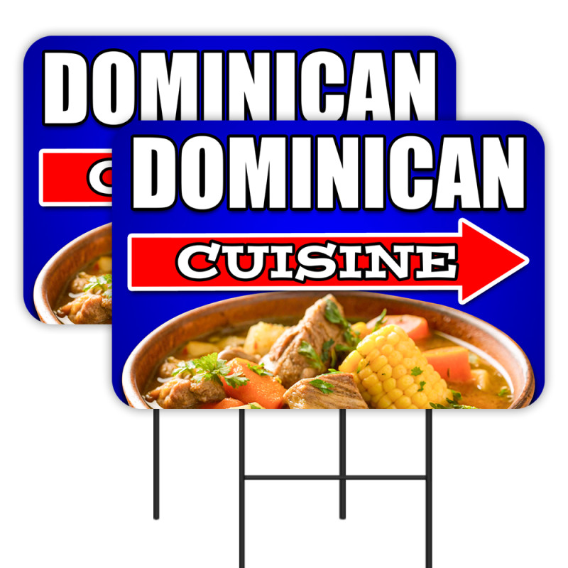 Dominican Cuisine - Food Restaurant 2 Pack Double-Sided Yard Signs 16" x 24" with Metal Stakes (Made in Texas)