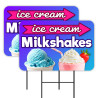 Ice Cream - Milkshakes 2 Pack Double-Sided Yard Signs 16" x 24" with Metal Stakes (Made in Texas)
