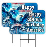 Happy 250th Birthday America - July 4th - USA 2 Pack Double-Sided Yard Signs 16" x 24" with Metal Stakes (Made in Texas)