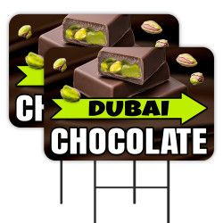 Dubai Chocolate - Fudge Candy 2 Pack Double-Sided Yard Signs 16" x 24" with Metal Stakes (Made in Texas)