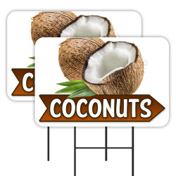 Fresh Coconuts - Produce - Fruit 2 Pack Double-Sided Yard Signs 16" x 24" with Metal Stakes (Made in Texas)