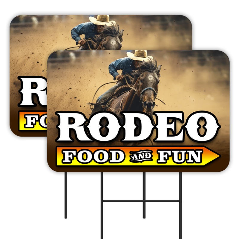 Rodeo 2 Pack Double-Sided Yard Signs 16" x 24" with Metal Stakes (Made in Texas)